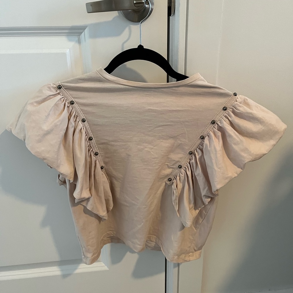 Zara Beige Tan Ruffled Shirt